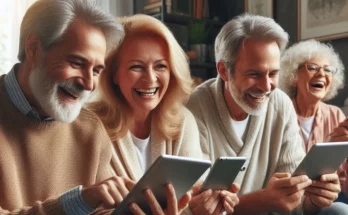 Des amis boomers surfant sur Internet