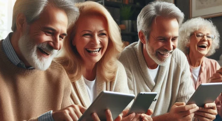 Des amis boomers surfant sur Internet