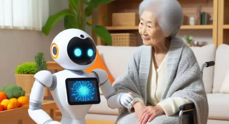 un robot avec une personne âgée au japon